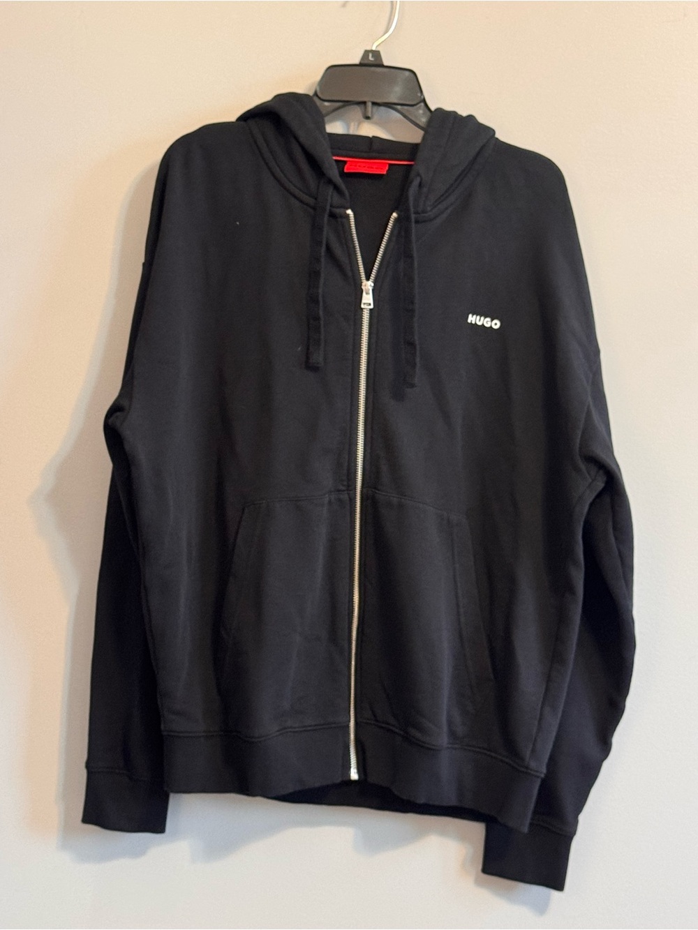 HUGO Dapozip Men's Medium Black Full Zip Cotton Logo Hoodie